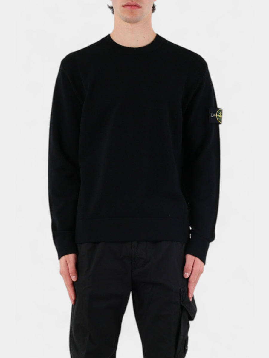Men's Black Wool Crewneck Sweater Stone Island1