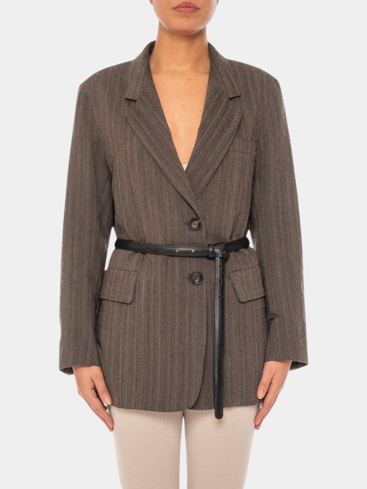 Gentry Portofino Giacca boyfriend gessata tortora