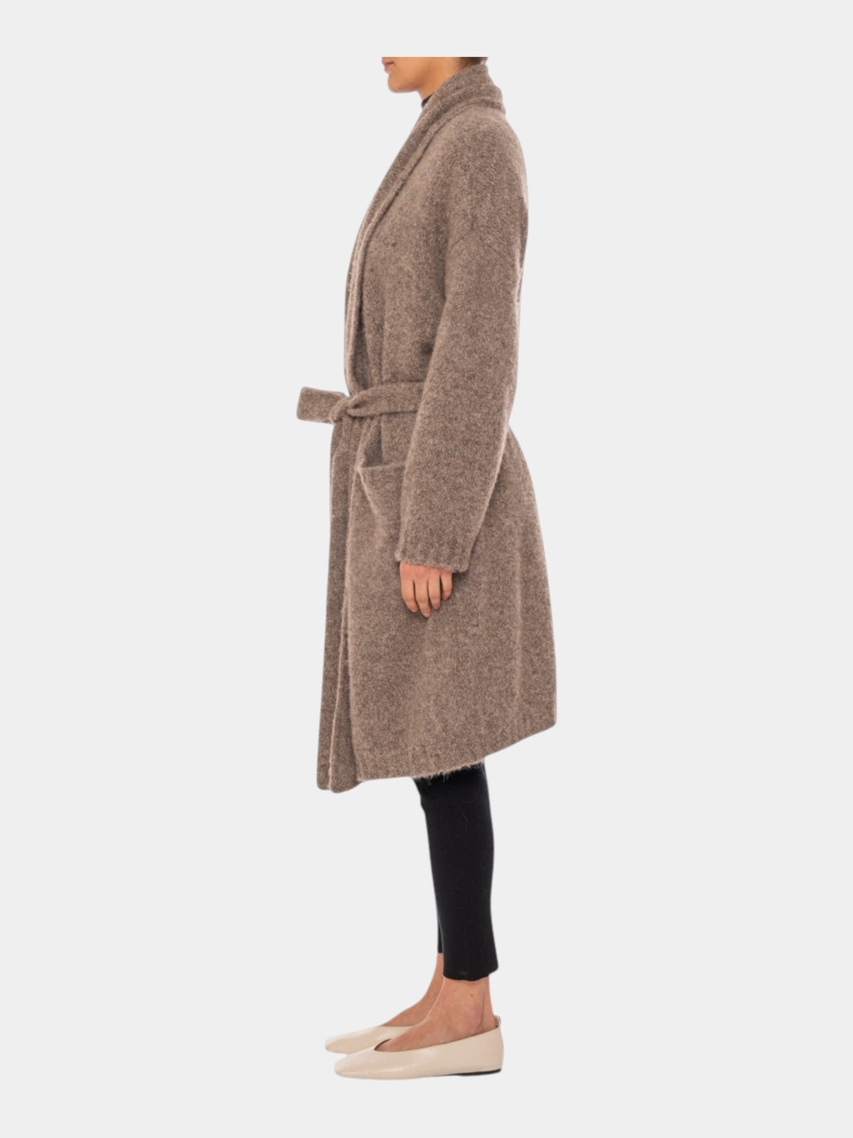Gentry Portofino Cardigan con cintura in alpaca e cashmere tortora