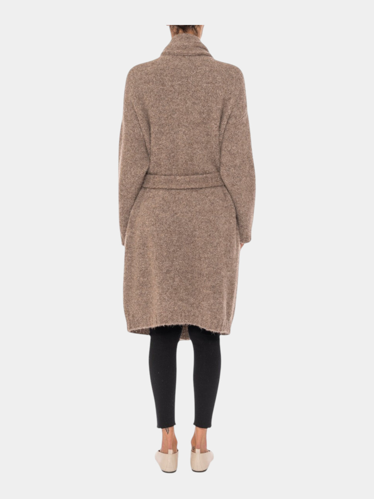 Gentry Portofino Cardigan con cintura in alpaca e cashmere tortora