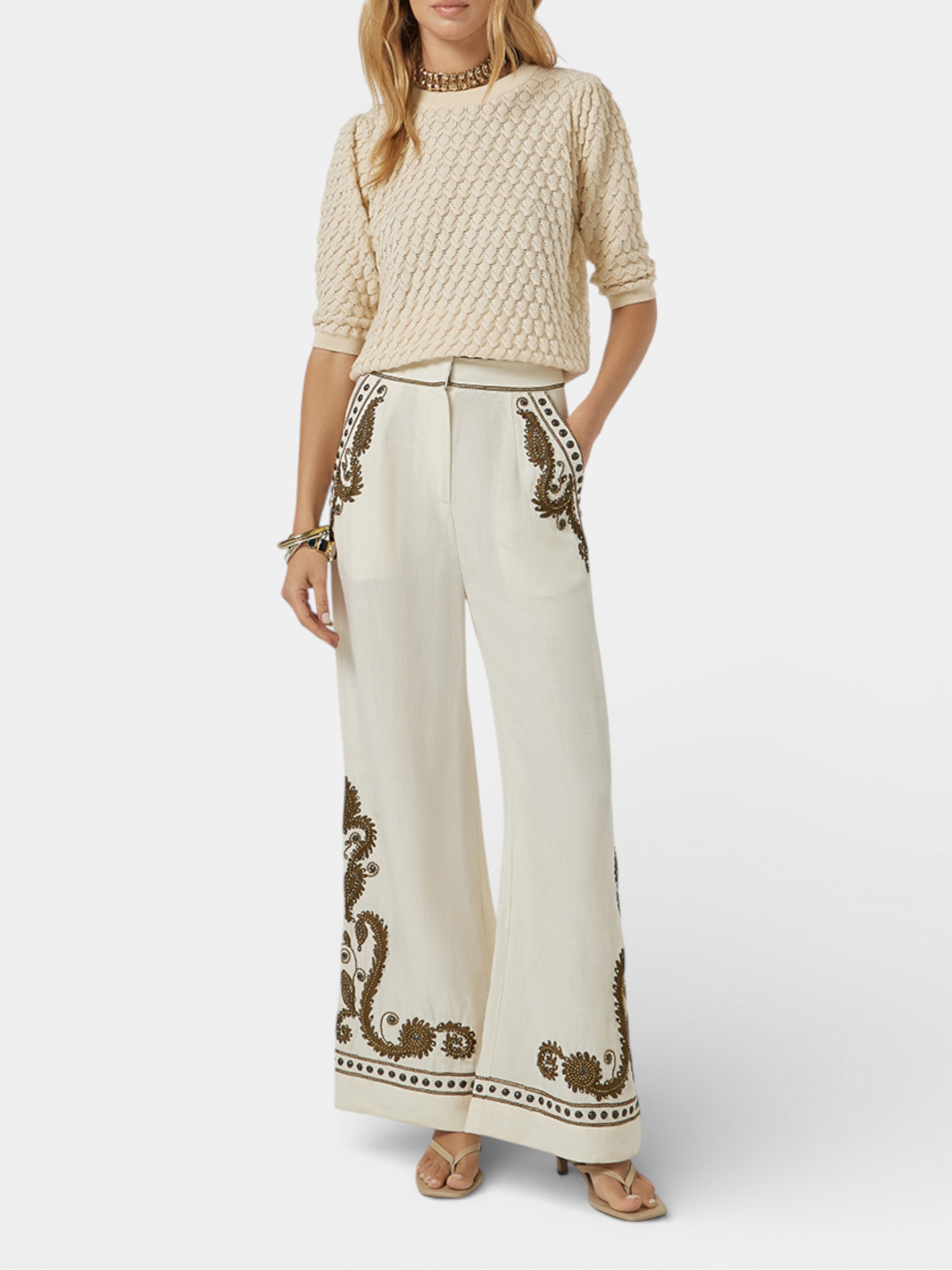 SCARLETT POPPIES PANTALONE TAYLEN TROUSER VANILLAWITHOLIV BALU.CH